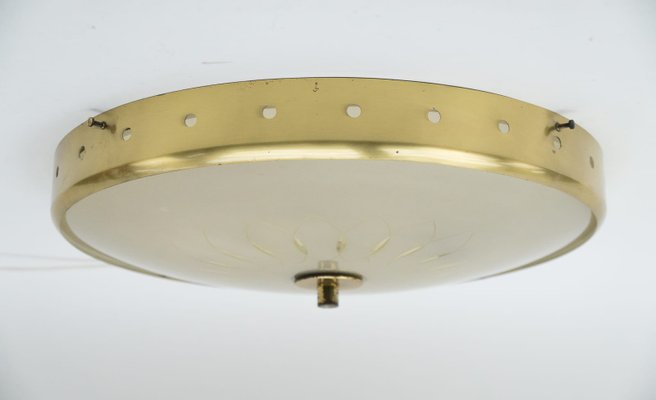 Brass and Glass Ceiling Lamp, Italy, 1950s-KQB-1060899