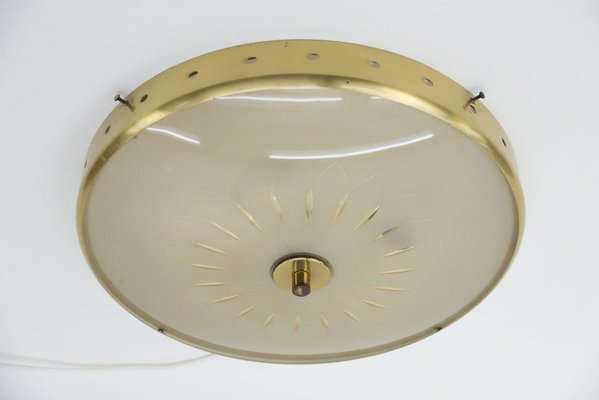 Brass and Glass Ceiling Lamp, Italy, 1950s-KQB-1060899