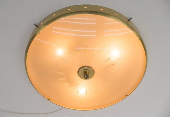 Brass and Glass Ceiling Lamp, Italy, 1950s-KQB-1060899