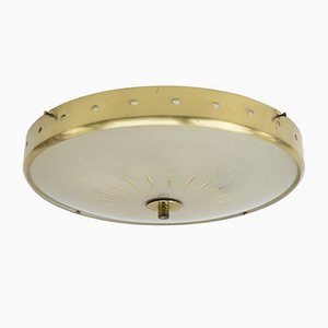 Brass and Glass Ceiling Lamp, Italy, 1950s-KQB-1060899