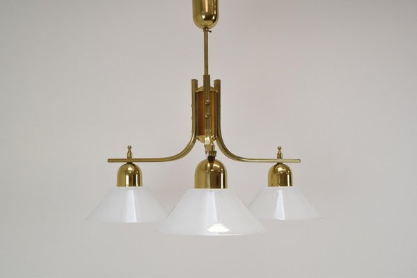 Brass and Glass Ceiling Light, 1980s-TZ-1422348