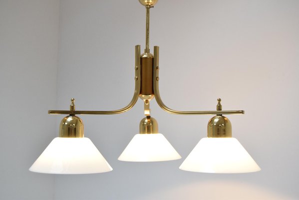 Brass and Glass Ceiling Light, 1980s-TZ-1422348