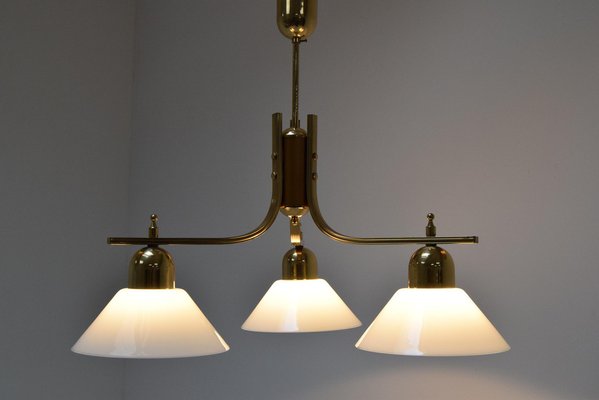 Brass and Glass Ceiling Light, 1980s-TZ-1422348