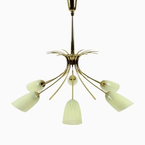 Brass and Glass Chandelier, 1950s-BH-1342180