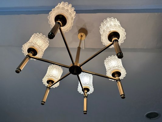 Brass and Glass Chandelier, 1970s-BFK-1755799