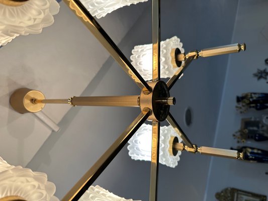 Brass and Glass Chandelier, 1970s-BFK-1755799