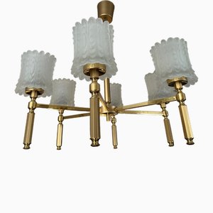 Brass and Glass Chandelier, 1970s-BFK-1755799