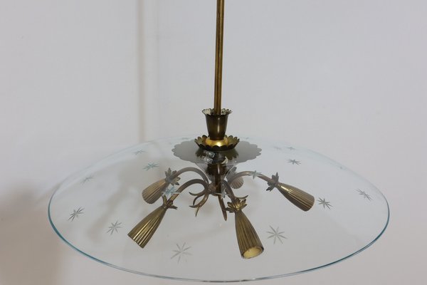 Brass and Glass Chandelier attributed to Pietro Chiesa, 1940s-ZQ-1448865