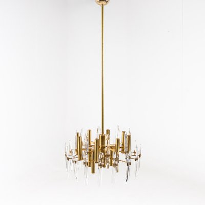 Brass and Glass Chandelier by Gaetano Sciolari, Italy, 1970s-VEI-1402594