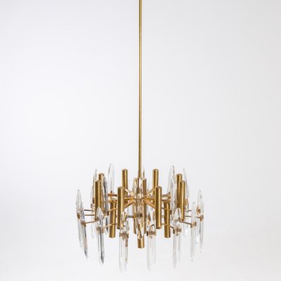 Brass and Glass Chandelier by Gaetano Sciolari, Italy, 1970s-VEI-1402594