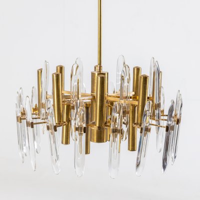 Brass and Glass Chandelier by Gaetano Sciolari, Italy, 1970s-VEI-1402594