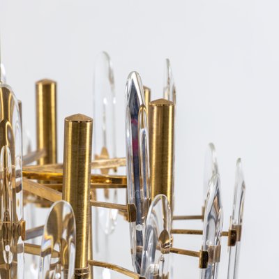 Brass and Glass Chandelier by Gaetano Sciolari, Italy, 1970s-VEI-1402594