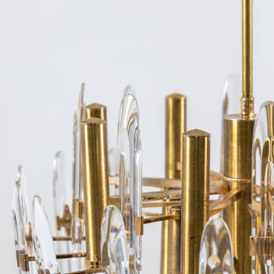 Brass and Glass Chandelier by Gaetano Sciolari, Italy, 1970s-VEI-1402594