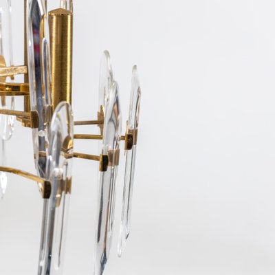 Brass and Glass Chandelier by Gaetano Sciolari, Italy, 1970s-VEI-1402594