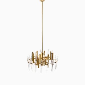 Brass and Glass Chandelier by Gaetano Sciolari, Italy, 1970s-VEI-1402594