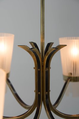 Brass and Glass Chandelier in Lyfa Style, Denmark, 1970s-TZ-999773