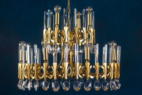 Brass and Glass Chandelier, Italy, attributed to Gaetano Sciolari, 1960s-MBH-1436483