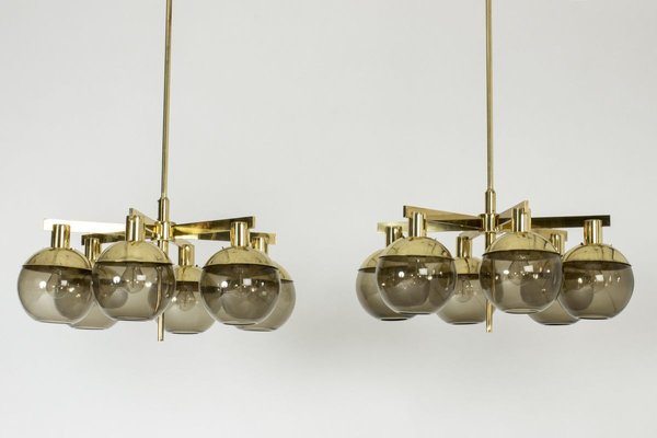 Brass and Glass Chandeliers by Hans-Agne Jakobsson for Hans-Agne Jakobsson AB Markaryd, 1960s, Set of 2-NL-715128