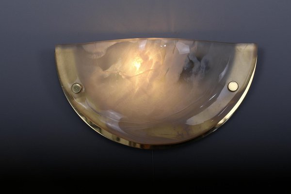 Brass and Glass Demi-Lune Sconces, Set of 2-OWS-1122843