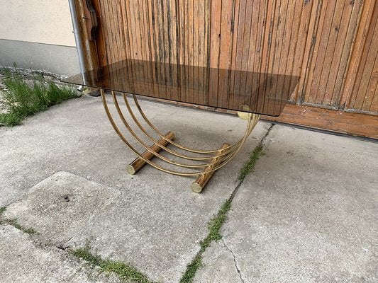 Brass and Glass Dining Table, Italy, 1970s-OXJ-1730092