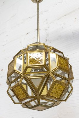 Brass and Glass Faceted Pendant Lamp, France, 1960s-RIU-947785