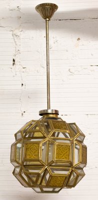 Brass and Glass Faceted Pendant Lamp, France, 1960s-RIU-947785