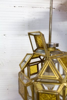 Brass and Glass Faceted Pendant Lamp, France, 1960s-RIU-947785