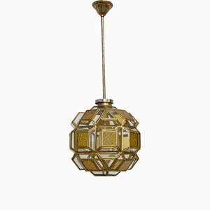 Brass and Glass Faceted Pendant Lamp, France, 1960s-RIU-947785