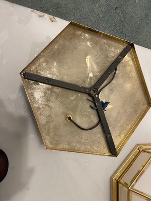 Brass and Glass Flushmount Light, 1980s-JJC-1765322