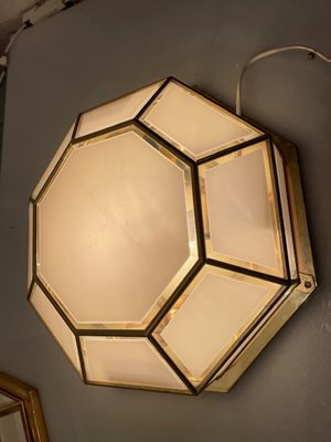 Brass and Glass Flushmount Light, 1980s-JJC-1765322