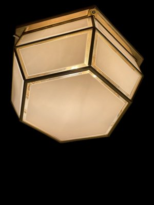 Brass and Glass Flushmount Light, 1980s-JJC-1765322