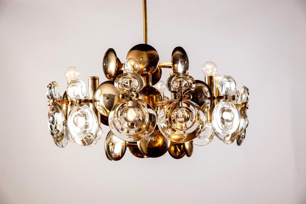 Brass and Glass Lens Chandelier by Gaetano Sciolari, Italy, 1960s-MBH-1032521