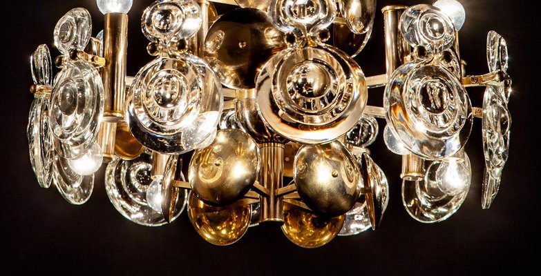 Brass and Glass Lens Chandelier by Gaetano Sciolari, Italy, 1960s-MBH-1031977