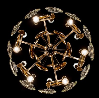 Brass and Glass Lens Chandelier by Gaetano Sciolari, Italy, 1960s-MBH-1032521