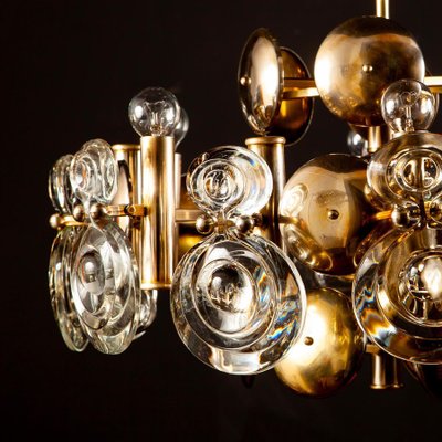 Brass and Glass Lens Chandelier by Gaetano Sciolari, Italy, 1960s-MBH-1031977