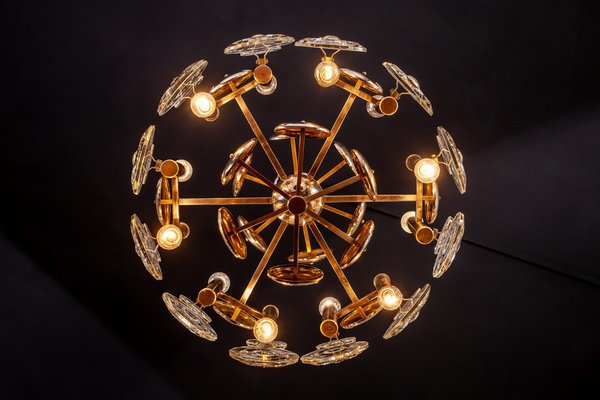 Brass and Glass Lens Chandelier by Gaetano Sciolari, Italy, 1960s-MBH-1031977