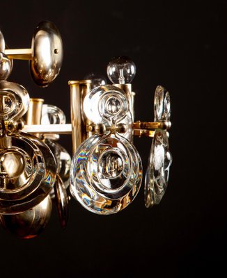 Brass and Glass Lens Chandelier by Gaetano Sciolari, Italy, 1960s-MBH-1032521