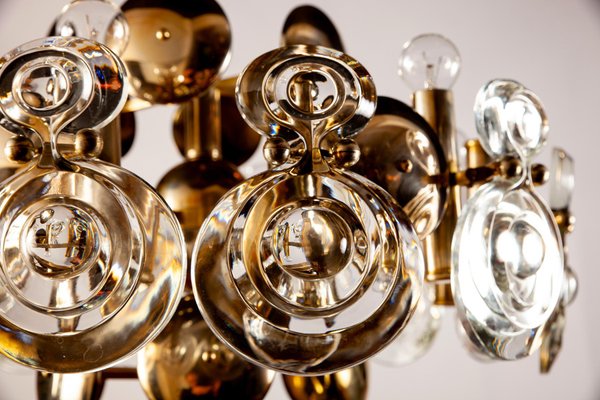 Brass and Glass Lens Chandelier by Gaetano Sciolari, Italy, 1960s-MBH-1032521