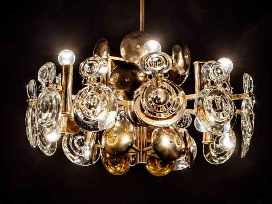 Brass and Glass Lens Chandelier by Gaetano Sciolari, Italy, 1960s-MBH-1031977