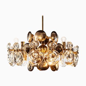 Brass and Glass Lens Chandelier by Gaetano Sciolari, Italy, 1960s-MBH-1032521