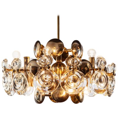 Brass and Glass Lens Chandelier from Gaetano Sciolari, Italy, 1960s-MBH-1032003