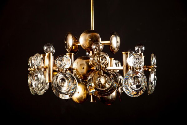 Brass and Glass Lens Chandelier from Gaetano Sciolari, Italy, 1960s-MBH-1032003