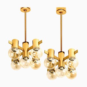 Brass and Glass Light Fixtures in the Style of Jakobsson, 1960s, Set of 2-VDW-885997