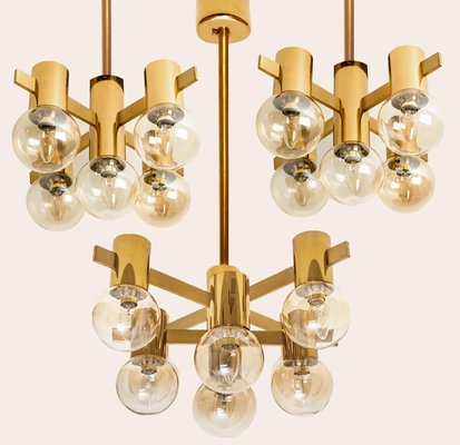 Brass and Glass Light Fixtures in the Style of Jakobsson, 1960s, Set of 3-VDW-988128