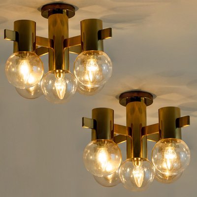 Brass and Glass Light Fixtures in the Style of Jakobsson, 1960s, Set of 3-VDW-988128