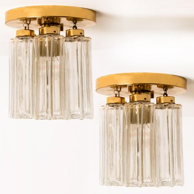 Brass and Glass Lights Ceiling Fixtures from Limburg Glashütte, 1970s, Set of 2-VDW-1271693