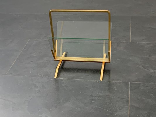 Brass and Glass Magazine Rack, Italy, 1960s-IJR-1021623