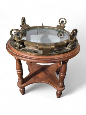 Brass and Glass Porthole Side Table, 1930-FDW-2039602