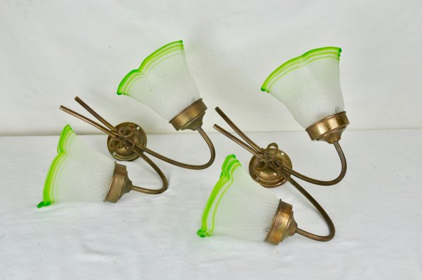 Brass and Glass Sconces, 1940s, Set of 2-ROJ-625494