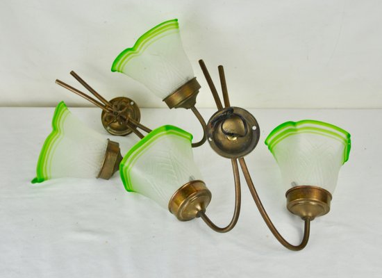 Brass and Glass Sconces, 1940s, Set of 2-ROJ-625494